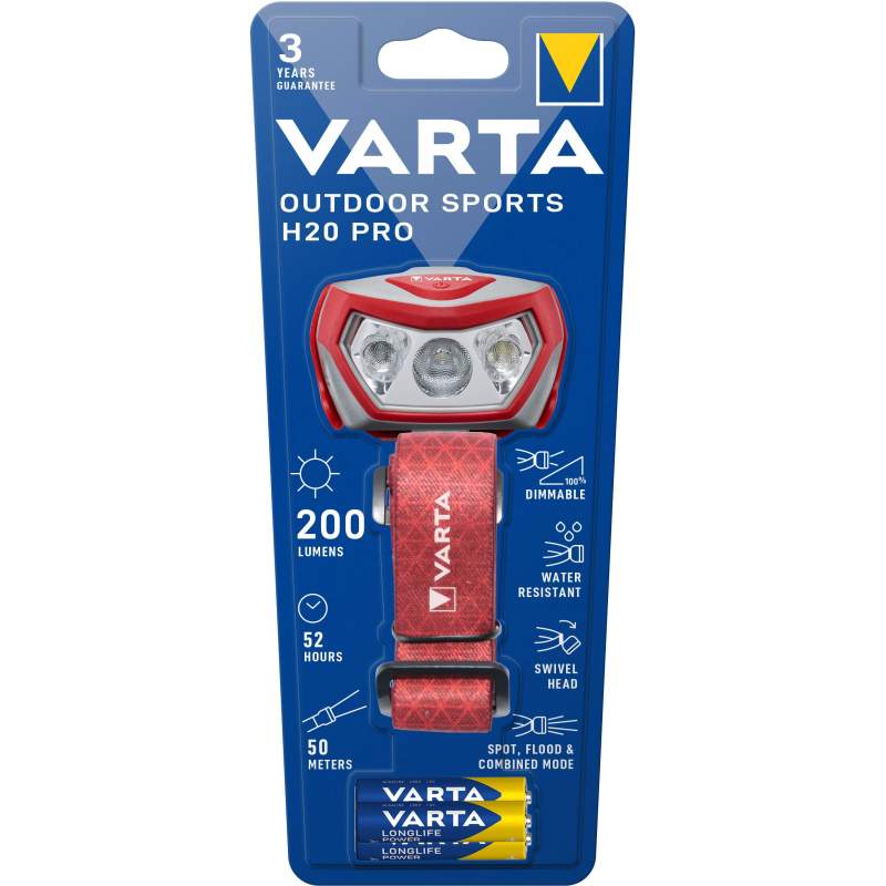 Frontale Varta Outdoor Sports H20 Pro avec 3 piles AAA