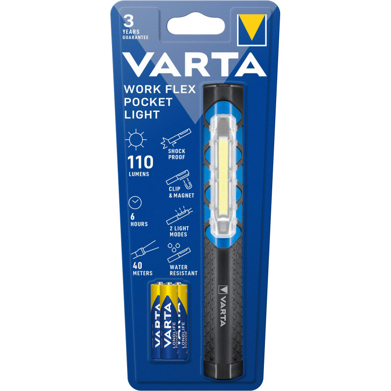 Torche Varta Work Flex Pocket Light avec 3 piles AAA
