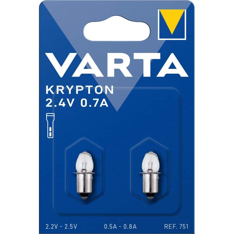 2 Ampoules Culot Lisse Varta 751 Krypton 2,40V 0,70A