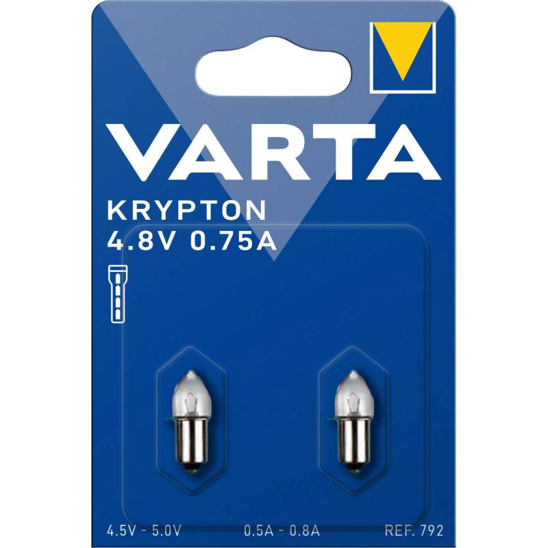 2 Ampoules Culot Lisse Varta 792 Krypton 4,8V 0,75A