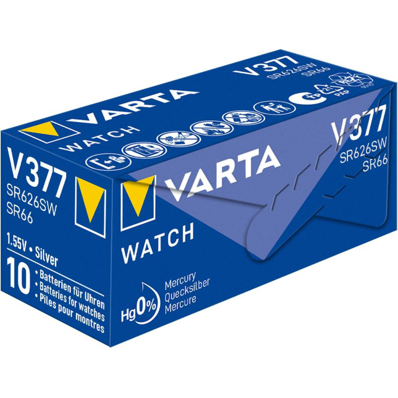 10 Piles Montre 377 / SR66 / AG4 / SR626SW Varta