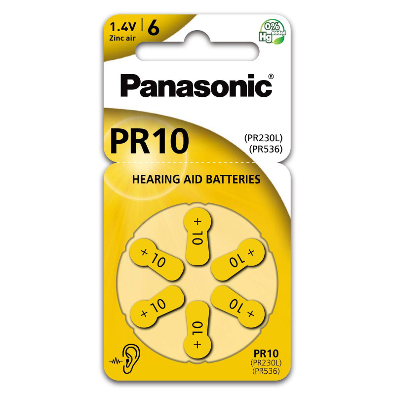 6 Piles Auditives PR10 / PR230L / PR536 Panasonic Hearing Aid