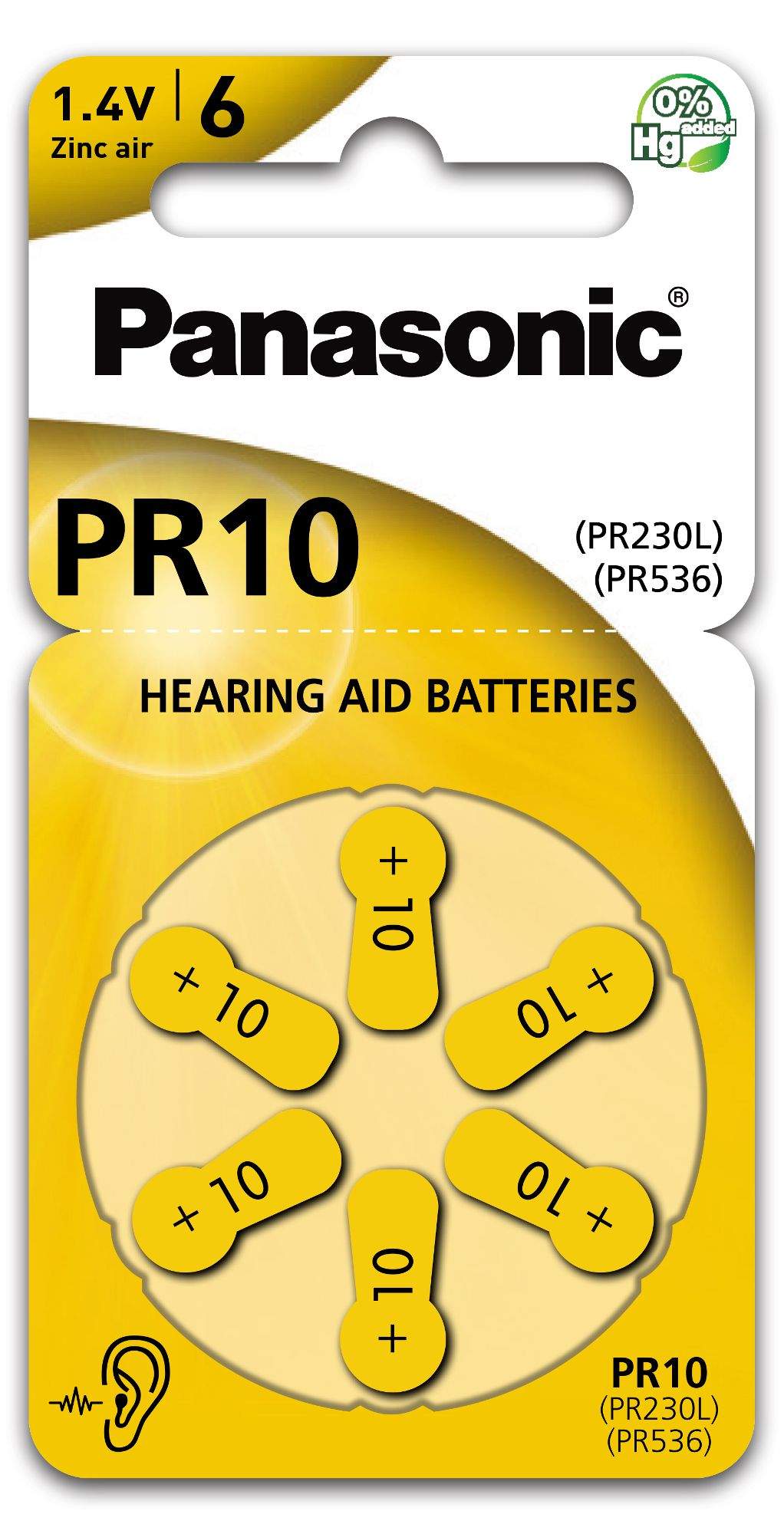 6 Piles Auditives PR10 / PR230L / PR536 Panasonic Hearing Aid
