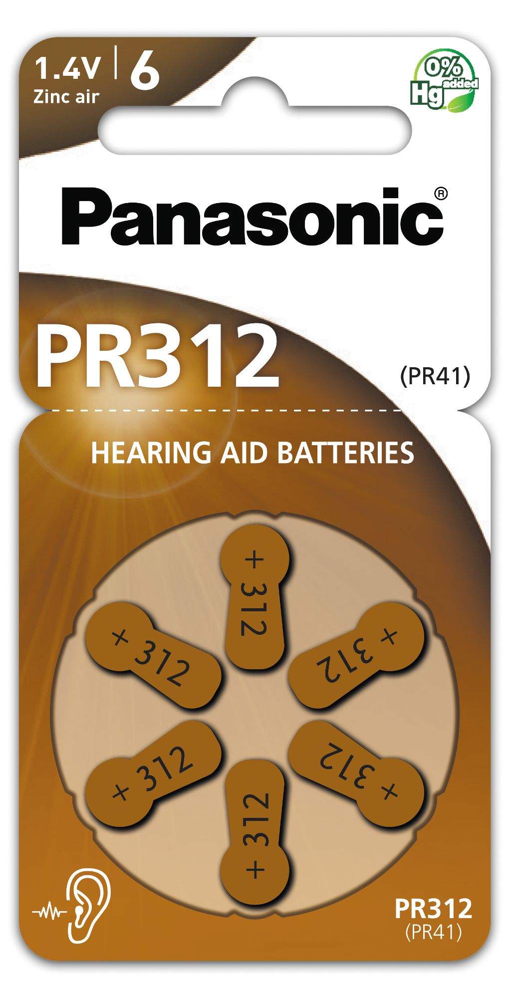 6 Piles Auditives PR312 / PR41 Panasonic Hearing Aid
