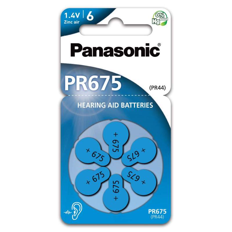 6 Piles Auditives PR675 / PR44 Panasonic Hearing Aid