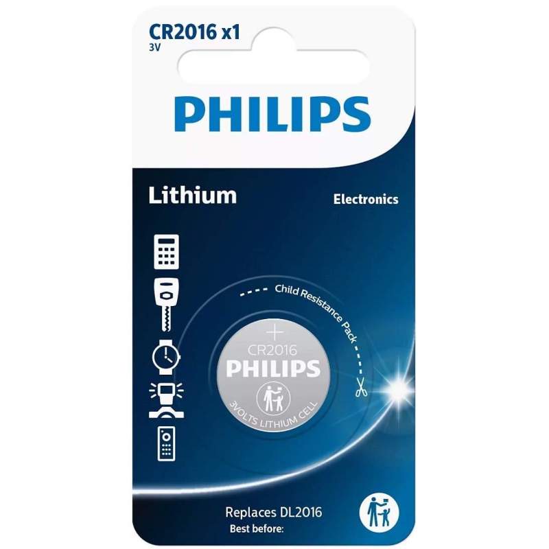 Pile CR2016 / DL2016 Philips Bouton Lithium 3V
