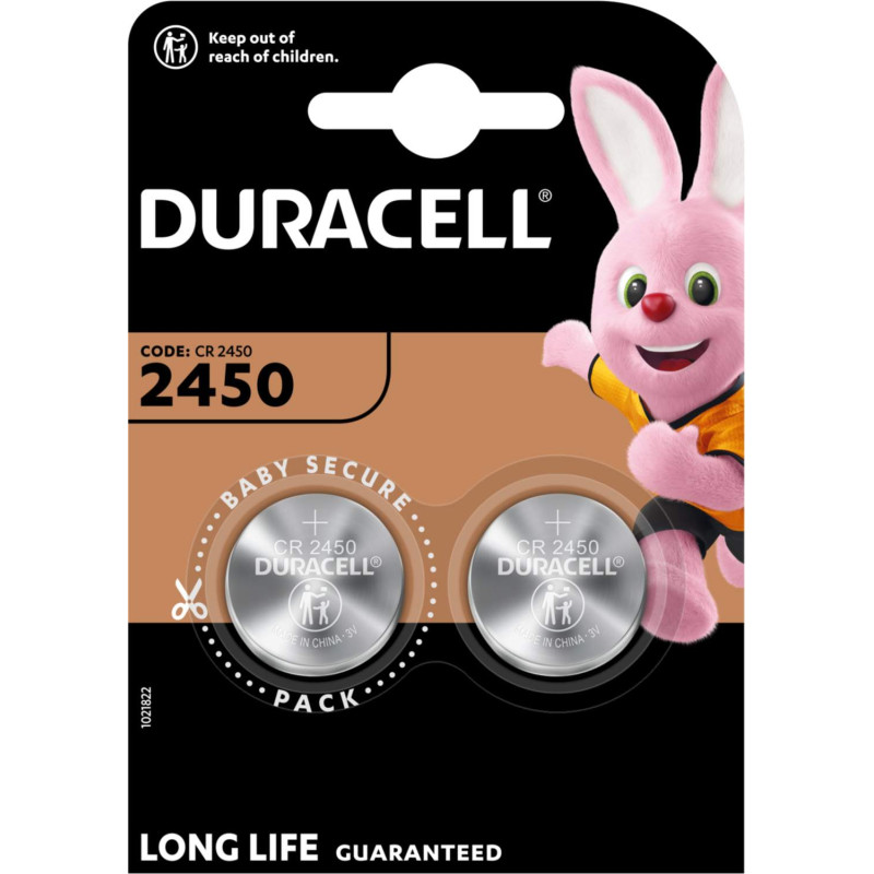 2 Piles CR2450 Duracell Bouton Lithium 3V