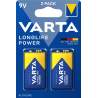 2 Piles Alcalines 9V / 6LR61 Varta LongLife Power