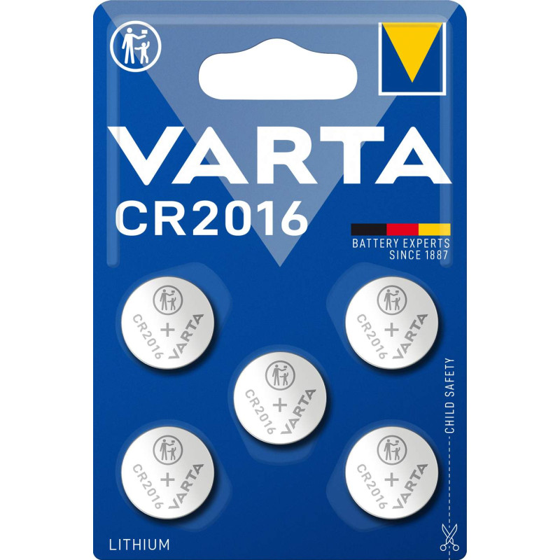 5 Piles CR2016 Varta Bouton Lithium 3V