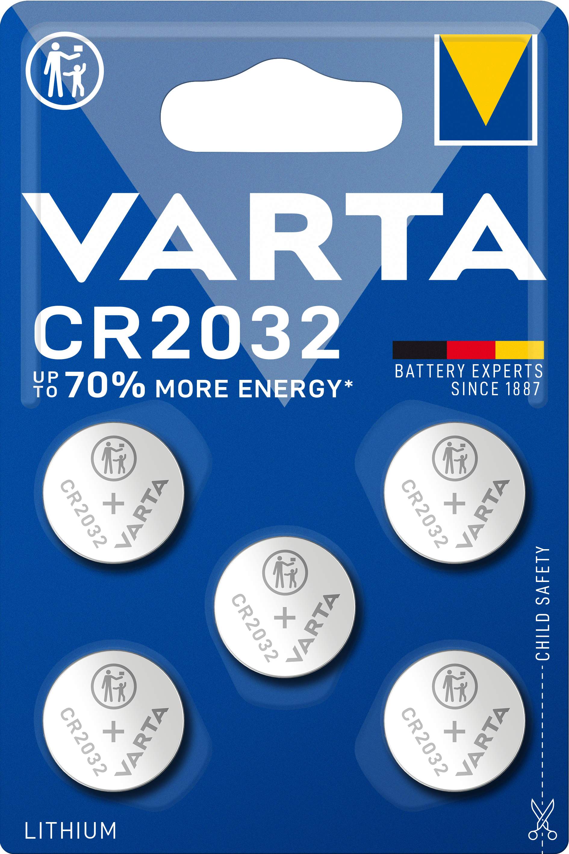 5 Piles CR2032 Varta Bouton Lithium 3V