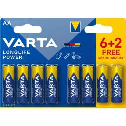 6+2 Piles Alcalines AA / LR6 Varta LongLife Power