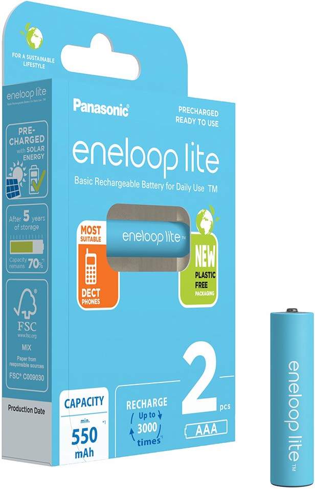 2 Piles Rechargeables AAA / HR03 550mAh Panasonic Eneloop Lite BK-4LCCE