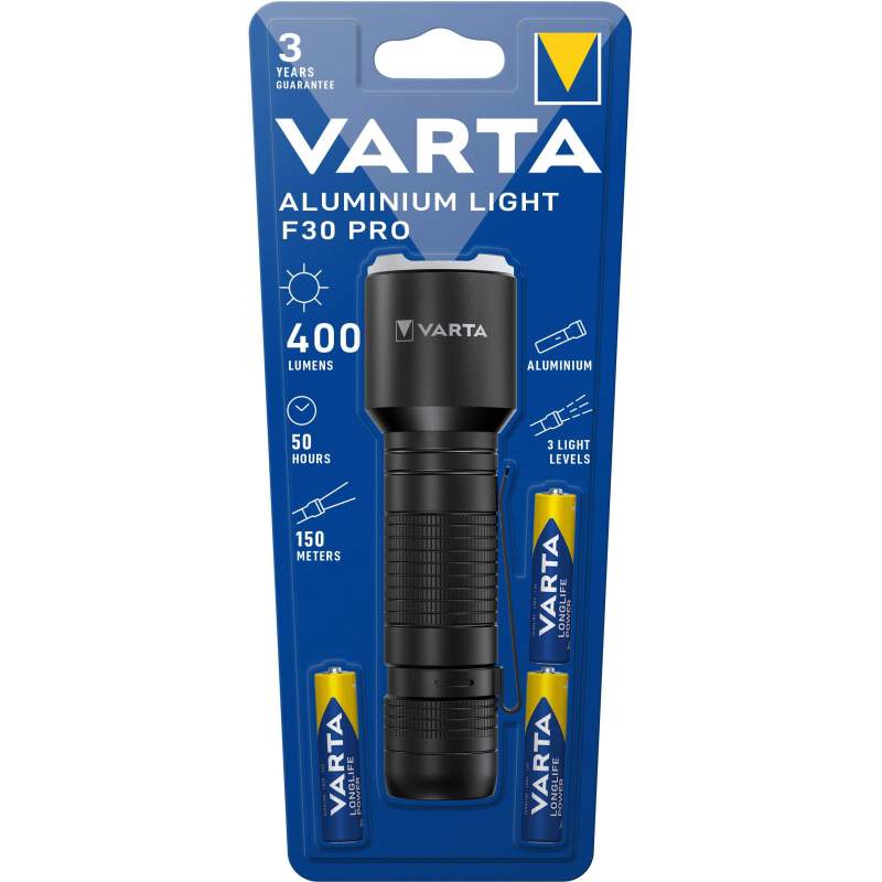 Torche Varta Aluminium Light F30 Pro avec 3 piles AAA
