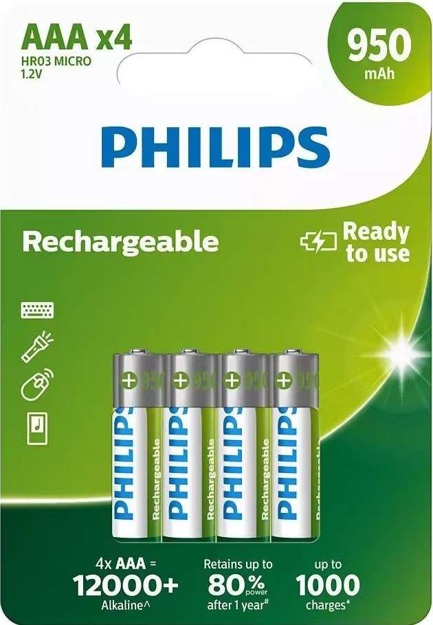 4 Piles Rechargeables AAA / HR03 950mAh Philips