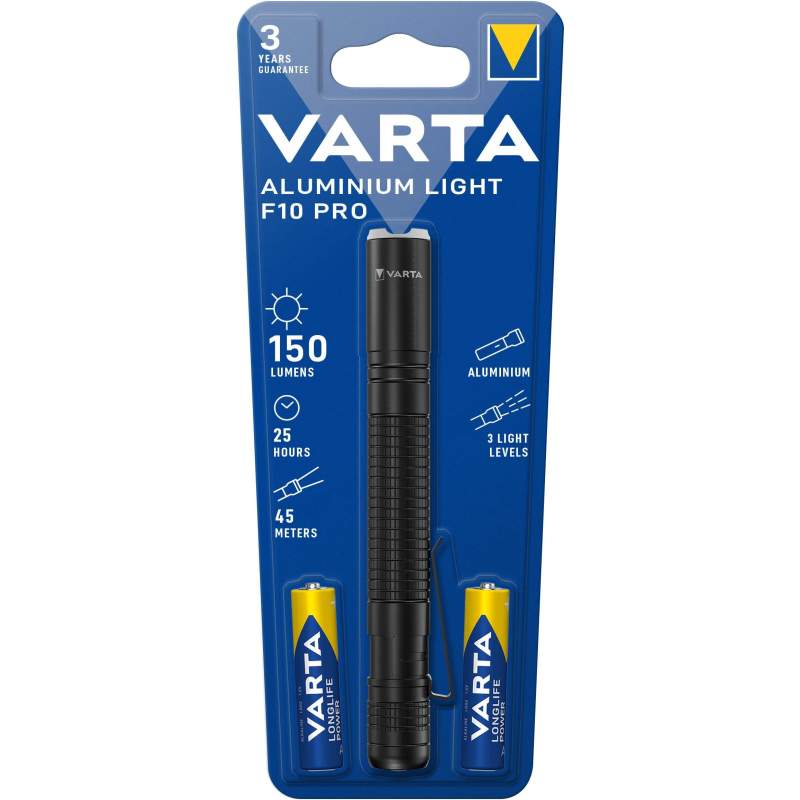 Torche Varta Aluminium Light F10 Pro avec 2 piles AAA