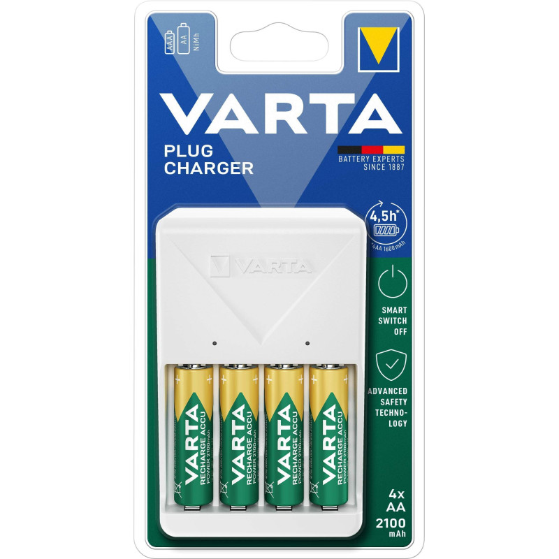 Chargeur Varta Plug avec 4 piles AA 2100mAh
