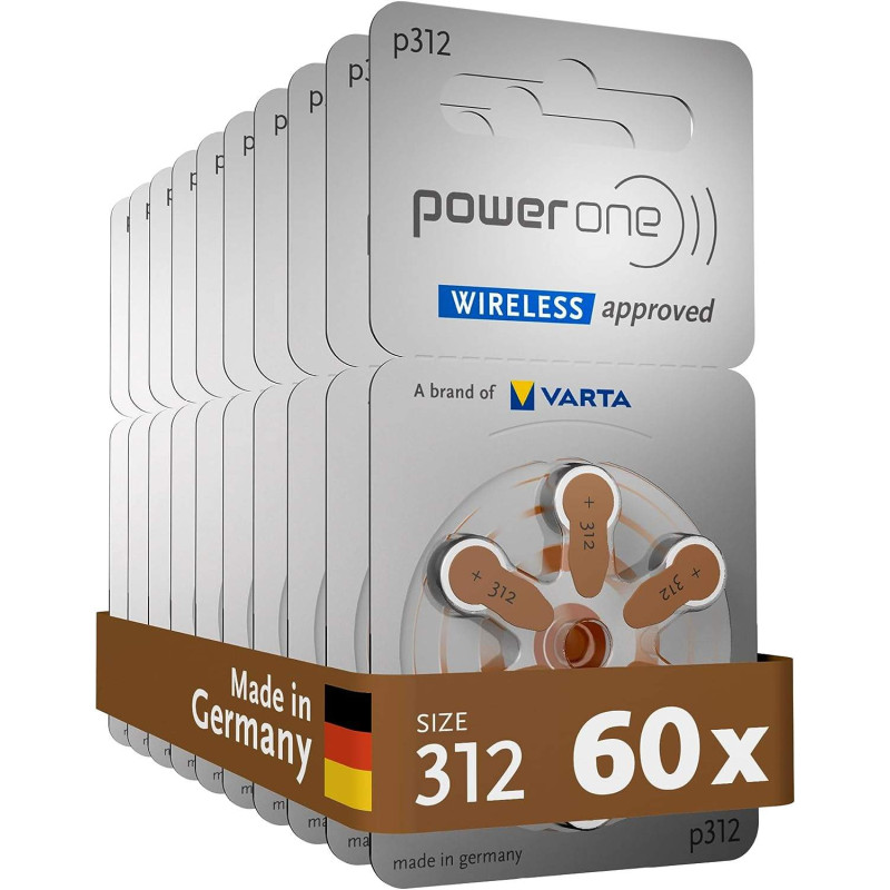 60 Piles Auditives p312 Power One Zinc-Air