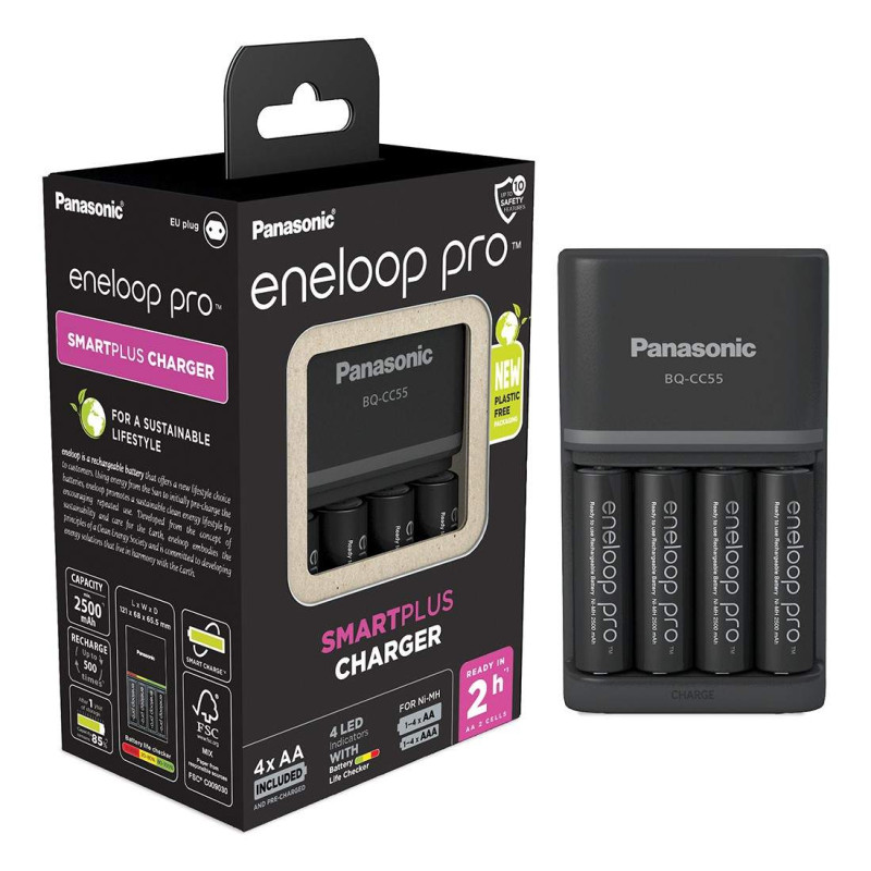 Chargeur Panasonic Eneloop Pro SmartPlus Charger BQ-CC55 avec 4 piles AA 2500mAh