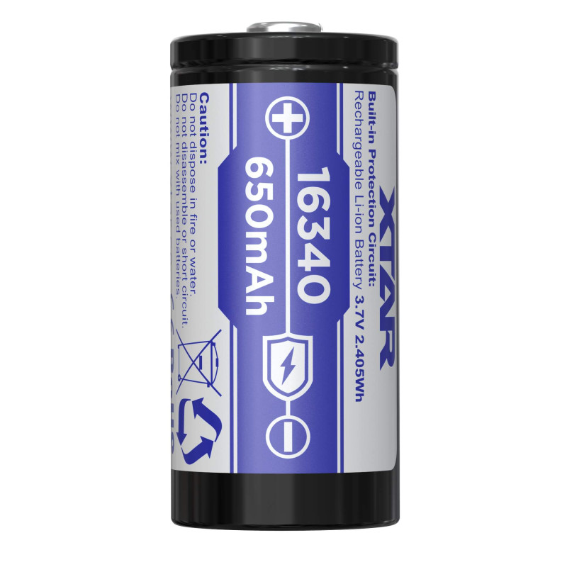 Pile Rechargeable 16340 RCR123A Xtar 3,7V 650mAh 1.95A