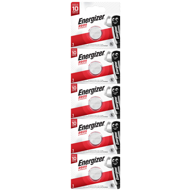 5 Piles CR2025 Energizer Bouton Lithium 3V