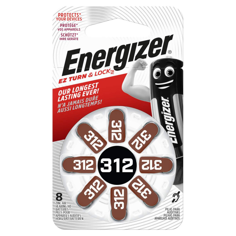 8 Piles Auditives 312 / PR41 Energizer EZ Turn & Lock