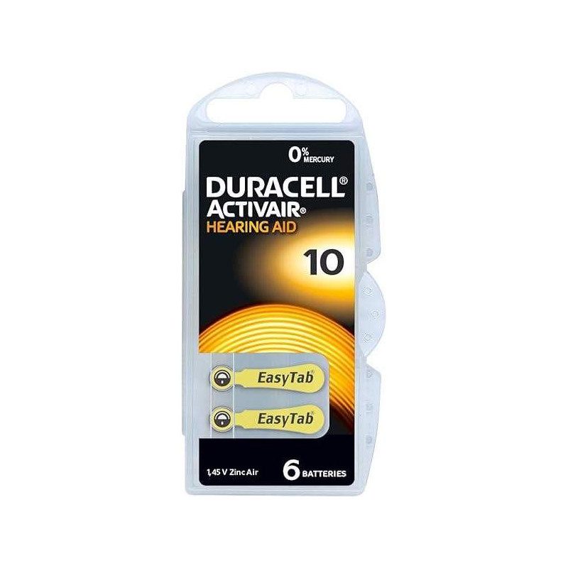 6 Piles Auditives 10 / PR70 Duracell Hearing Aid Activair