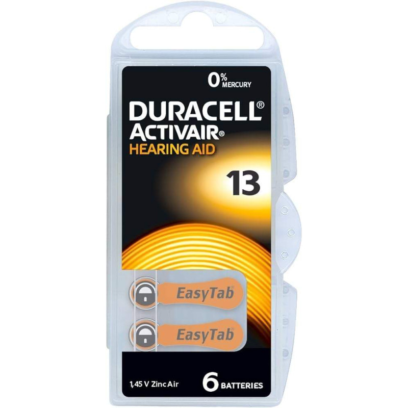6 Piles Auditives 13 / PR48 Duracell Hearing Aid Activair