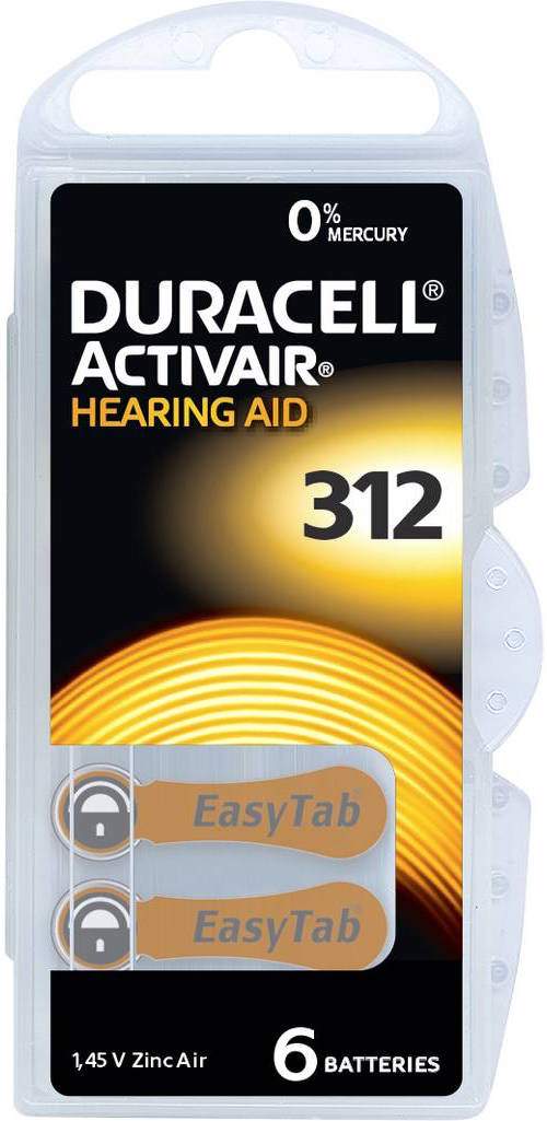 6 Piles Auditives 312 / PR41 Duracell Hearing Aid Activair