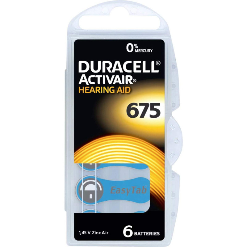 6 Piles Auditives 675 / PR44 Duracell Hearing Aid Activair