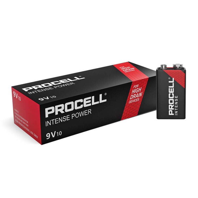 10 Piles Alcalines 9V / 6LR61 Duracell Procell Intense