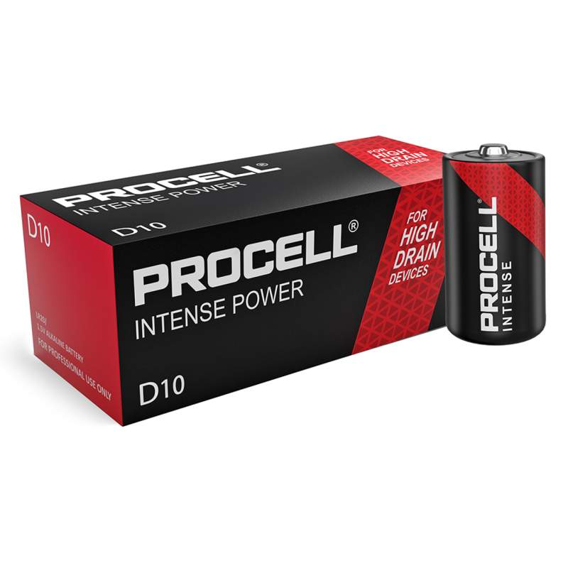10 Piles Alcalines D / LR20 Duracell Procell Intense