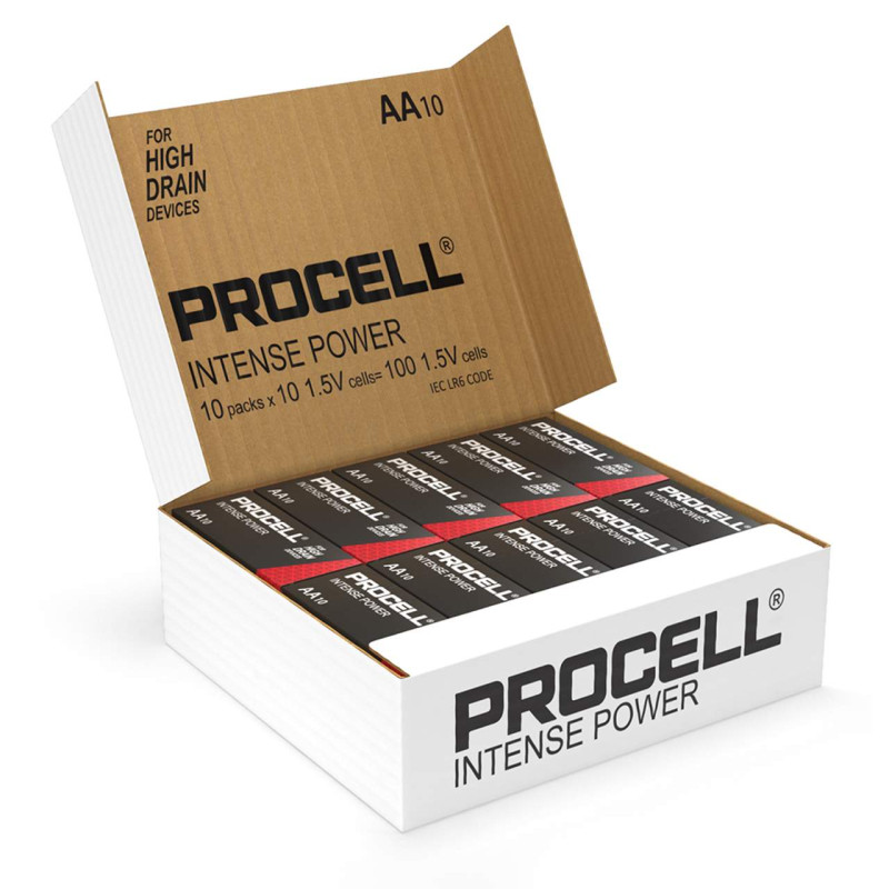 100 Piles Alcalines AA / LR6 Duracell Procell Intense