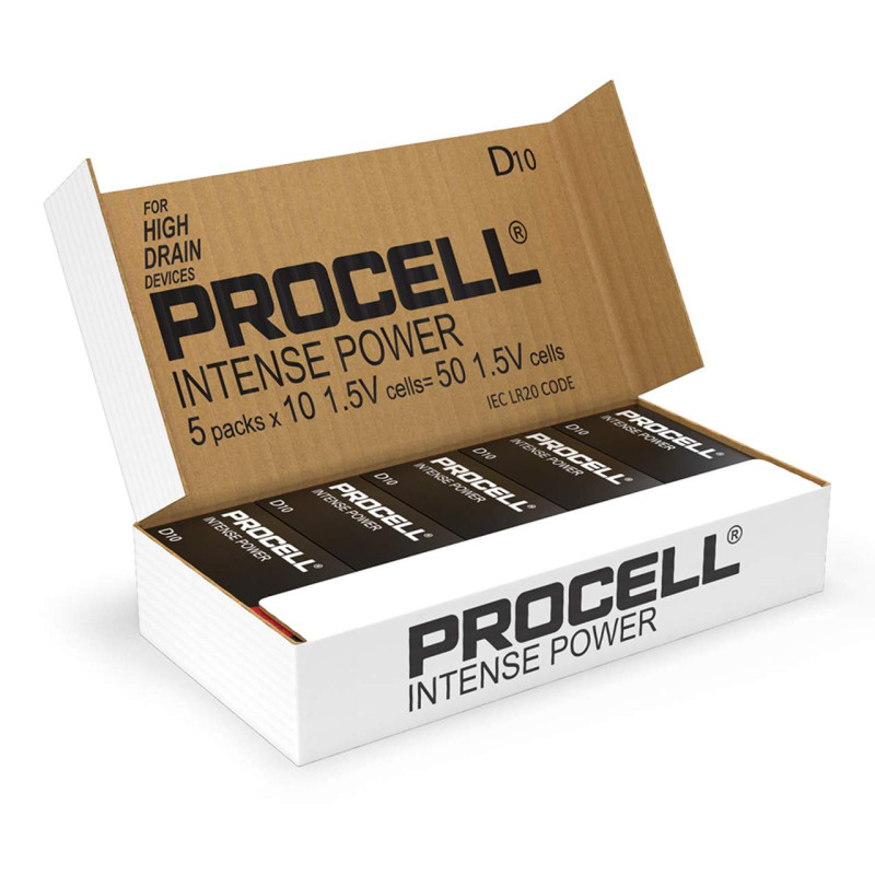 50 Piles Alcalines D / LR20 Duracell Procell Intense