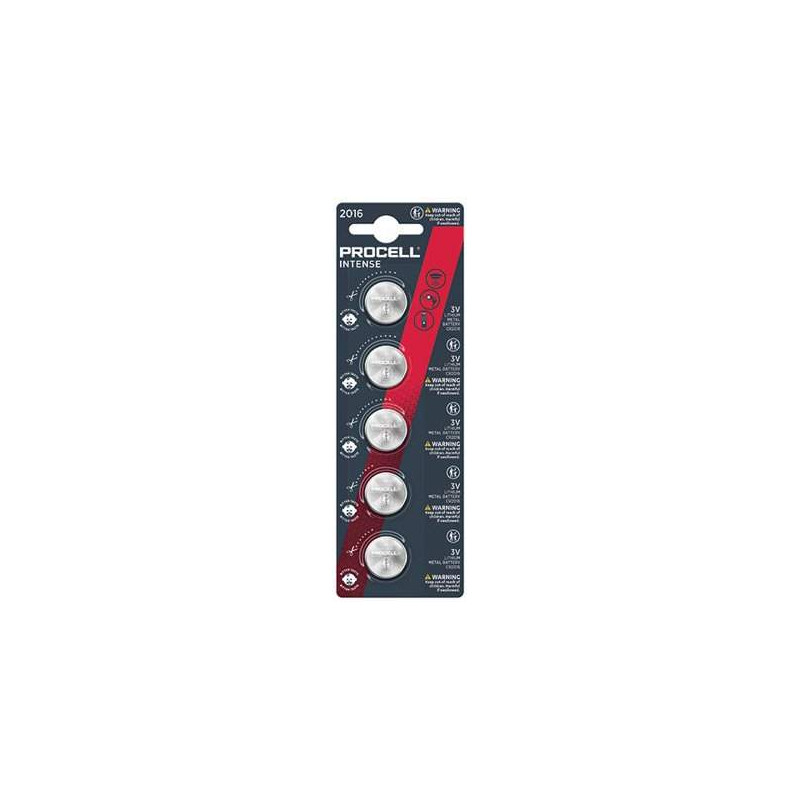 5 Piles CR2016 Duracell Procell Intense Bouton Lithium 3V