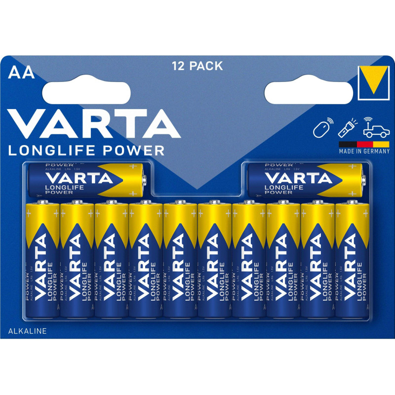 12 Piles Alcalines AA / LR6 Varta LongLife Power