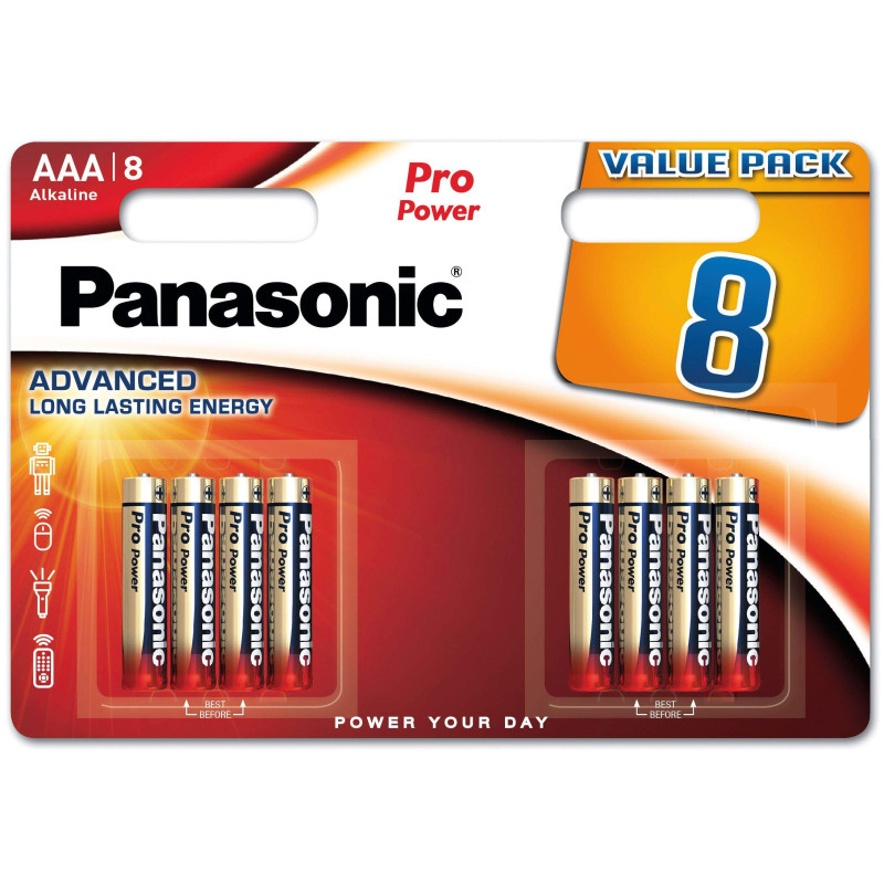 8 Piles Alcalines AAA / LR03 Panasonic Pro Power