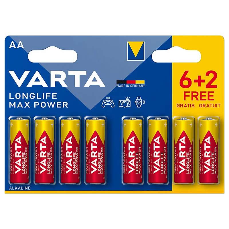 6+2 Piles Alcalines AA / LR6 Varta LongLife Max Power