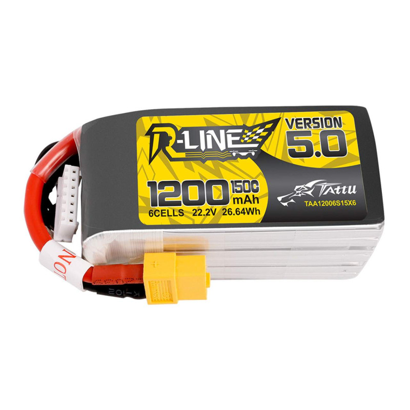 Batterie Lipo FPV Tattu R-Line Version 5.0 1200mAh 22.2V 6S1P 150C avec XT60