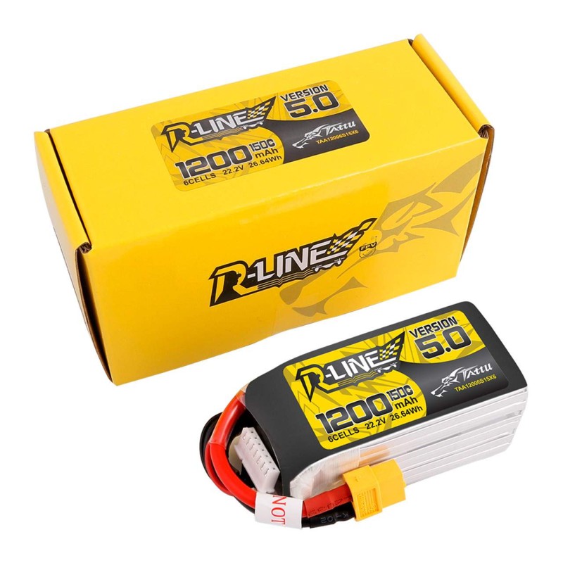 Tattu 6S Lipo 1480mAh 22,2V 150C – Batterie Haute Performance Pour FPV Racing Pro, Connecteur XT60, Légère 230g