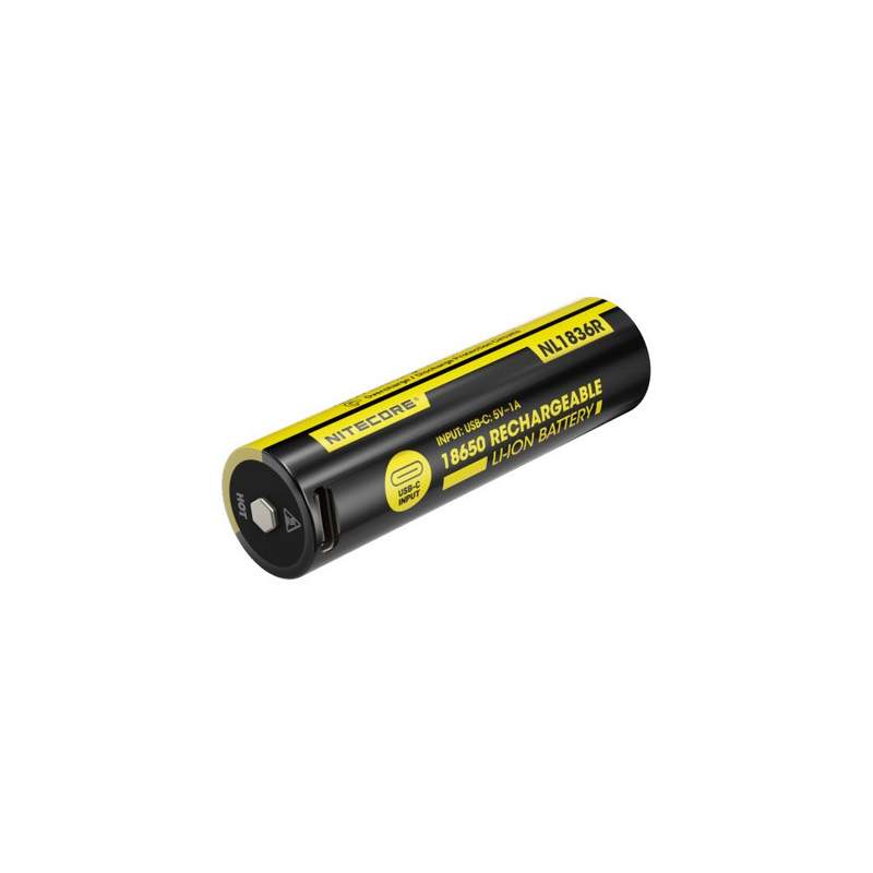 Pile Rechargeable via USB-C 18650 NiteCore NL1836R 3,6V 3600mAh (Cable non fourni)