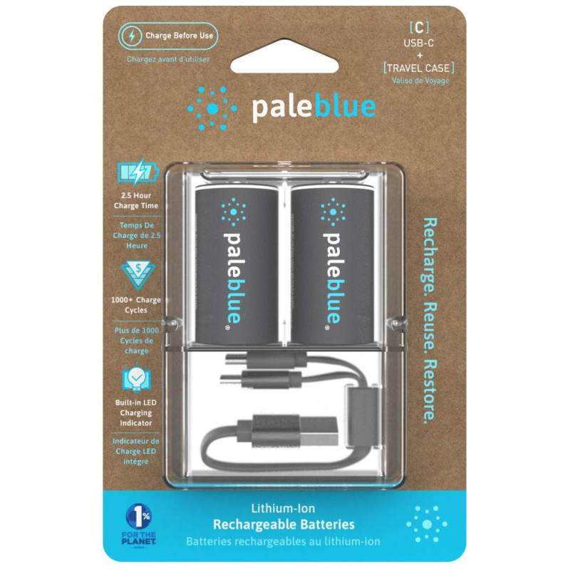 2 Piles Rechargeables USB-C C / HR14 3700mAh PaleBlue Lithium Ion 1.5V
