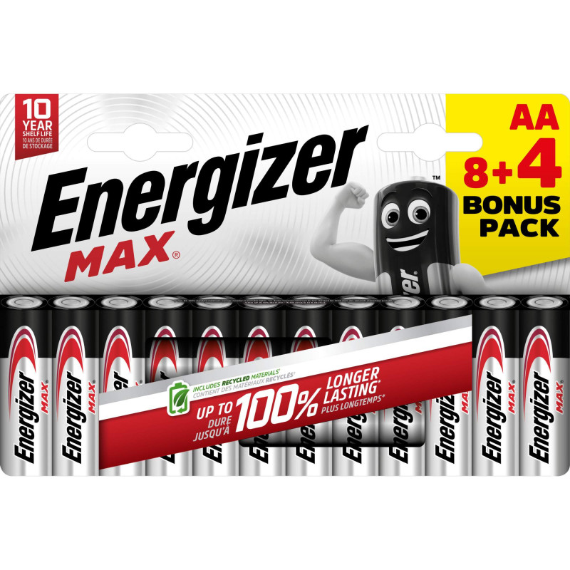 8+4 Piles Alcalines AA / LR6 Energizer Max