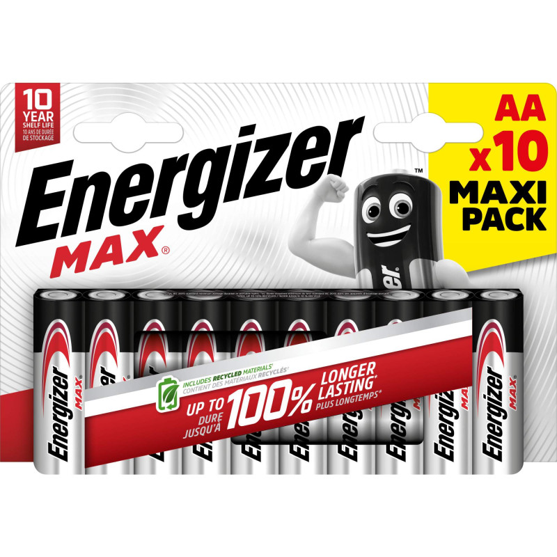 10 Piles Alcalines AA / LR6 Energizer Max