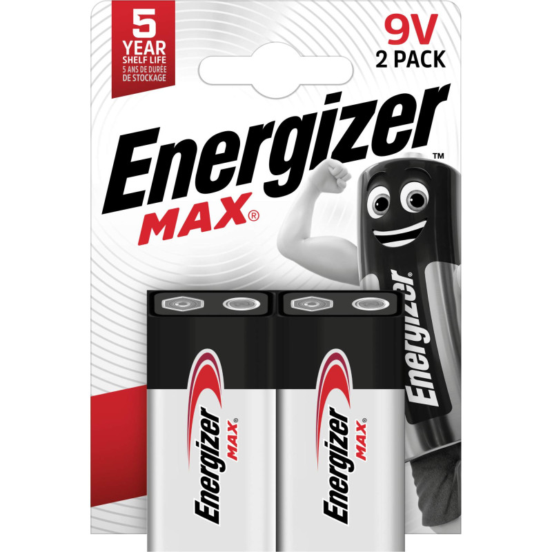 2 Piles Alcalines 9V / 6LR61 Energizer Max