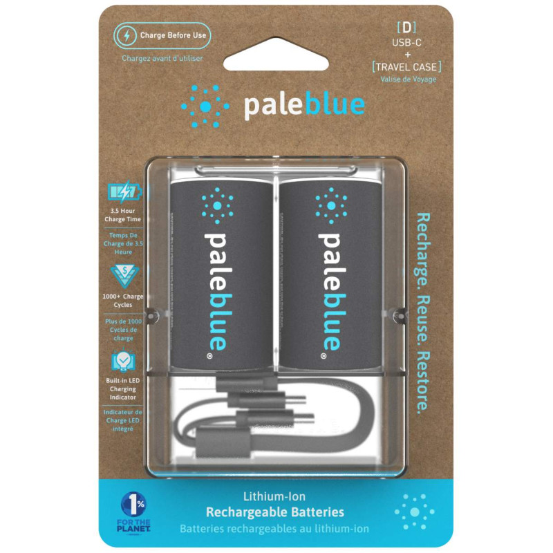 2 Piles Rechargeables USB-C D / HR20 7400mAh PaleBlue Lithium Ion 1.5V