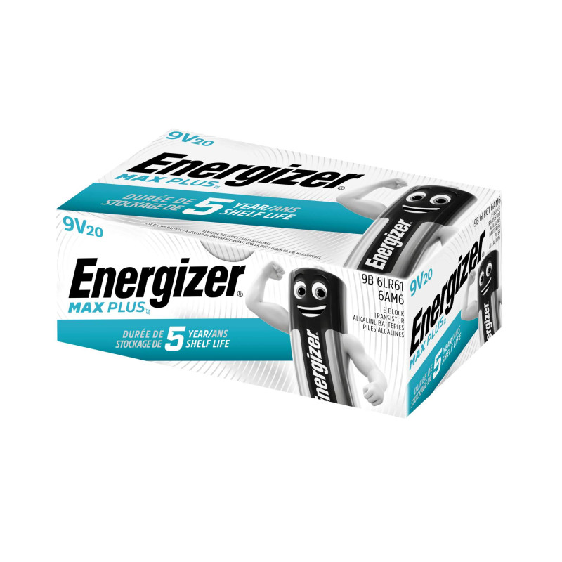 20 Piles Alcalines 9V / 6LR61 Energizer Max Plus