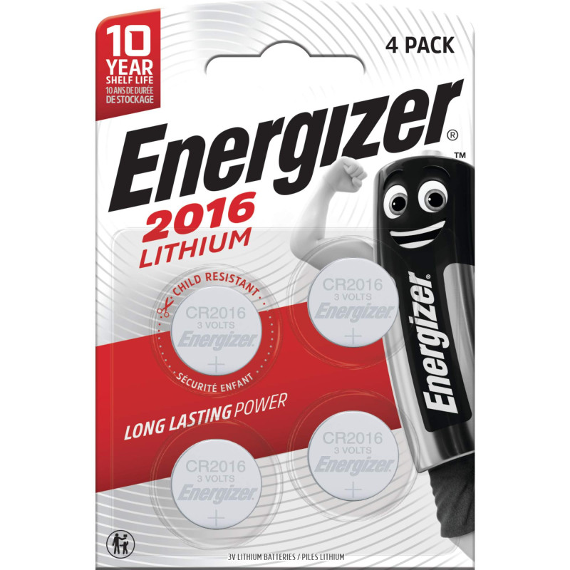 4 Piles CR2016 Energizer Bouton Lithium 3V