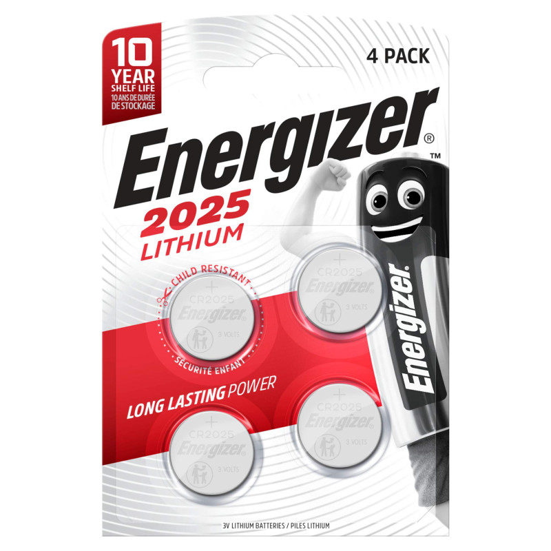4 Piles CR2025 Energizer Bouton Lithium 3V