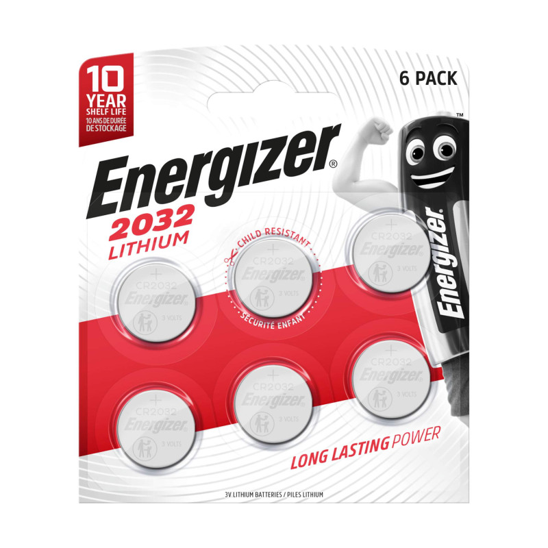 6 Piles CR2032 Energizer Bouton Lithium 3V
