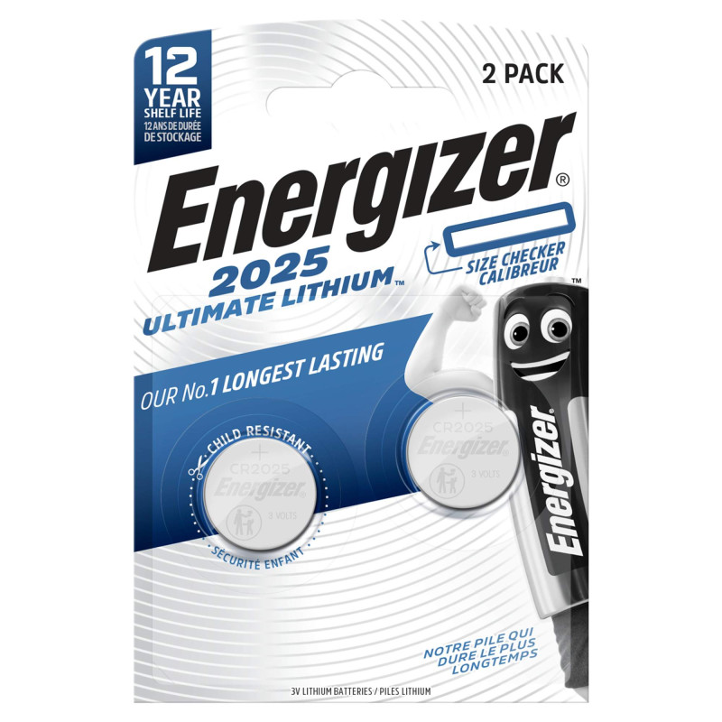 2 Piles CR2025 Energizer Bouton Ultimate Lithium 3V
